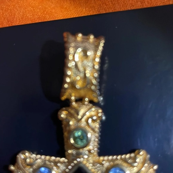 Multi gemstone gold over sterling silver cross pendant - Picture 3 of 6